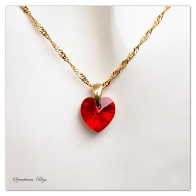 Vergoldeter Anhänger mit Swarovski Herz, Heart Light Siam Aurore Boreale Halskette, Goldener Roter