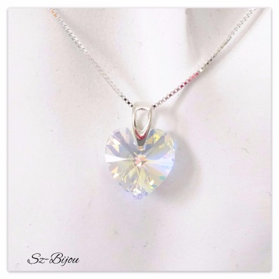 Silber Swarovski Herz Halskette, Heart Aurore Boreale Schmuck, Multicolor Kristall Anhänger, Braut