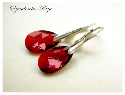 925 Silber Ohrhänger mit Swarovski Pear shaped Red Magma, Sterlingsilber Rote Kristall Ohrringe,
