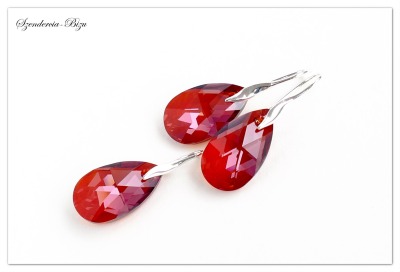 Silber Schmuckset mit Swarovski Pear shaped Red Magma ,Sterlingsilber Rotes Tropfen Set, Kristall