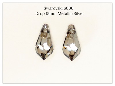 Swarovski 6000 Drop Crystal Metallic Silver 15mm Tropfen Multicolor Kristall Silber grauer Stein