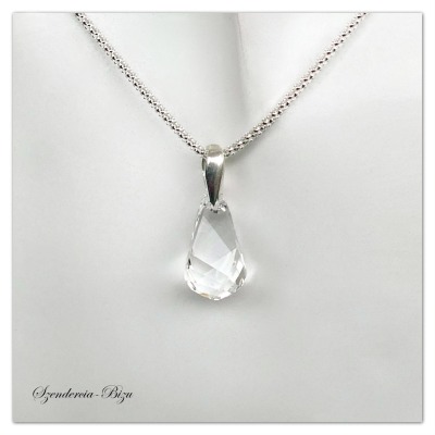 Silber Anhänger mit Swarovski Helix Crystal , Tropfen Kristall Halskette, Weißer Braut Schmuck,