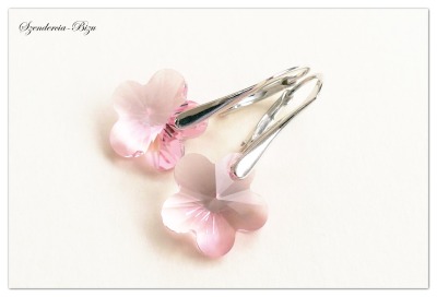 Silber Ohrhänger mit Swarovski Blumen, Flower Light Rose Ohrringe, Sterlingsilber Rosa Kristall