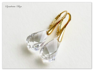 24 K gelb Gold Vergoldete Silber Ohrringe mit Swarovski Helix Crystal, Kristall Tropfen Ohrhänger,