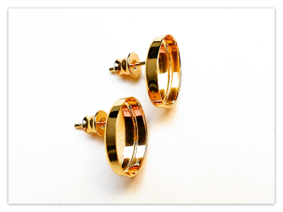 14mm 24K Gelb Gold vergoldete Silber ovale Cabochon Ohrstecker Elemente mit 925 Silikon Verschluss,