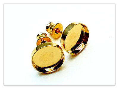 10mm 24K Gelb Gold vergoldete Silber runde Cabochon Ohrstecker Elemente mit Silikon Verschluss,