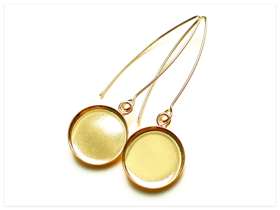 14mm 24K Gelb Gold vergoldete Silber runde Cabochon Ohrring Elemente, 925 Sterlingsilber Ohrhaken