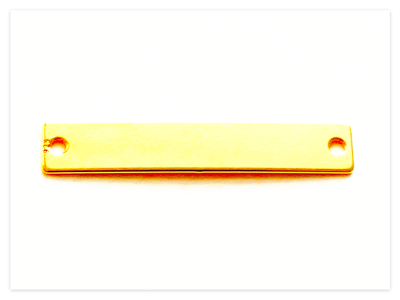 25mm x 4.5mm 24K Gelb Gold vergoldetes Silber rechteckiges Gravur Plättchen mit 2 Löchern, 925