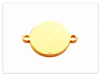 12mm 24K Gelb Gold vergoldetes Silber rundes Gravur Plättchen mit 2 Ringen, 925 Sterlingsilber