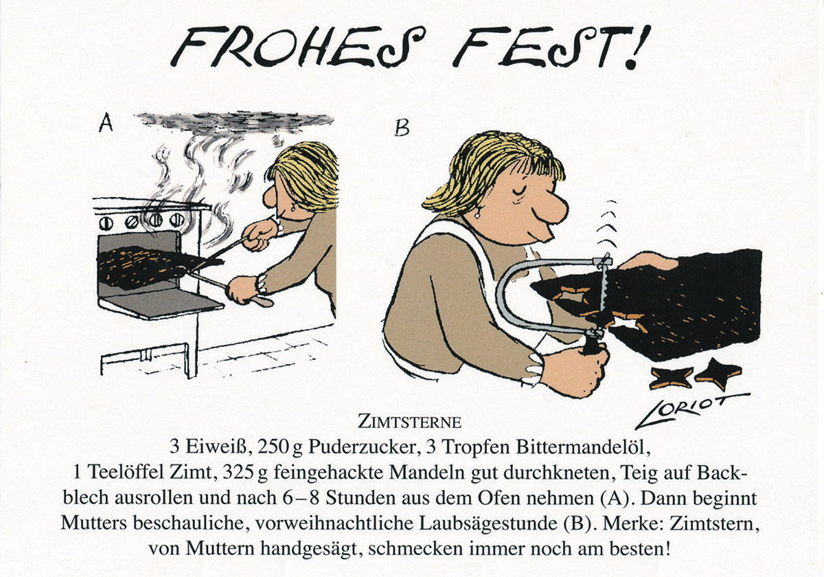 Postkarte A6 von inkognito Loriot Frohes Fest Zimtsterne