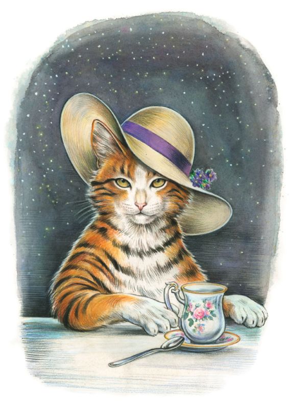 Postkarte A6 von inkognito Katze mit Hut Reinhard Michl