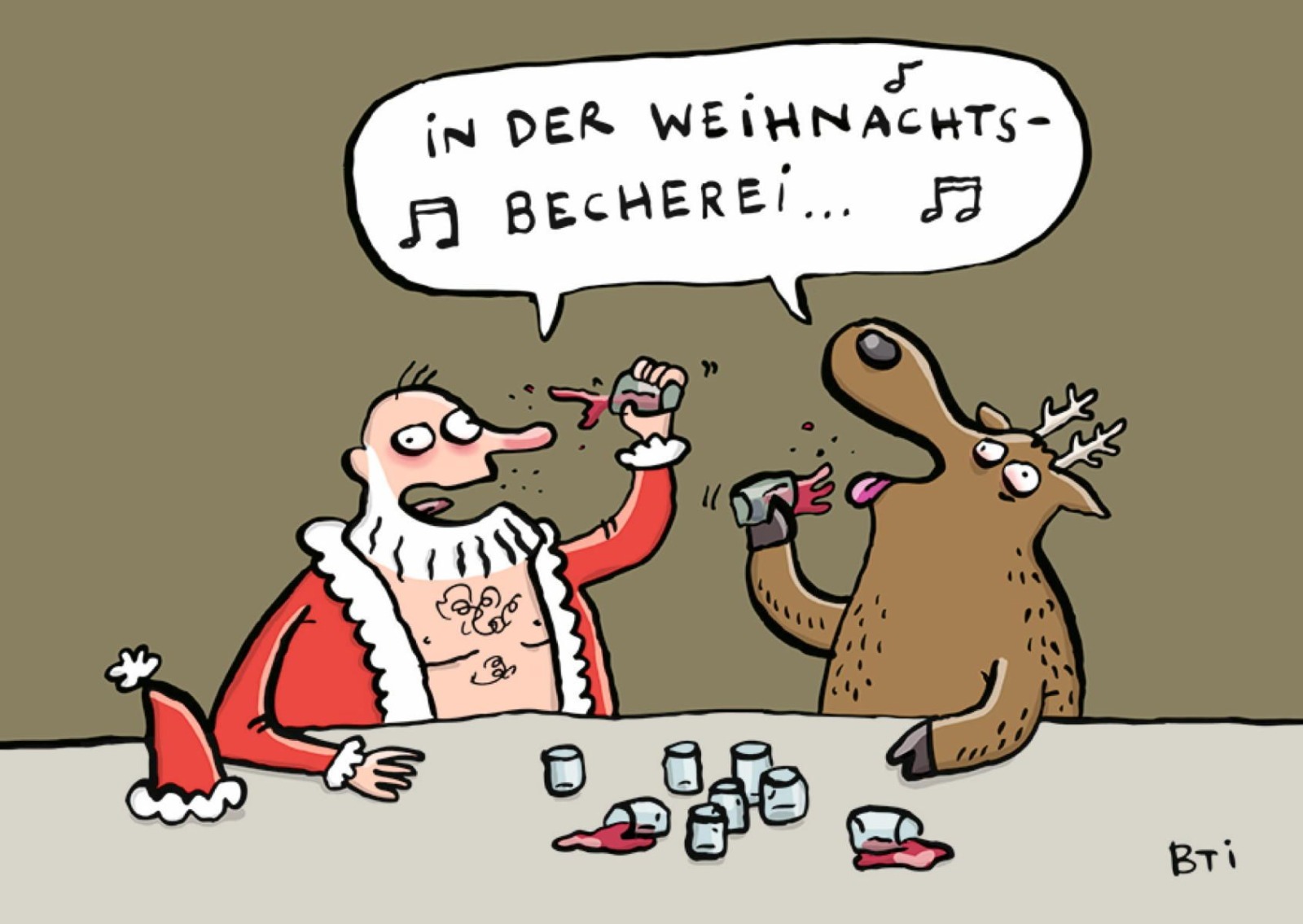 Weihnachtsbecherei Postkarte A6 von inkognito Bettina Schipping