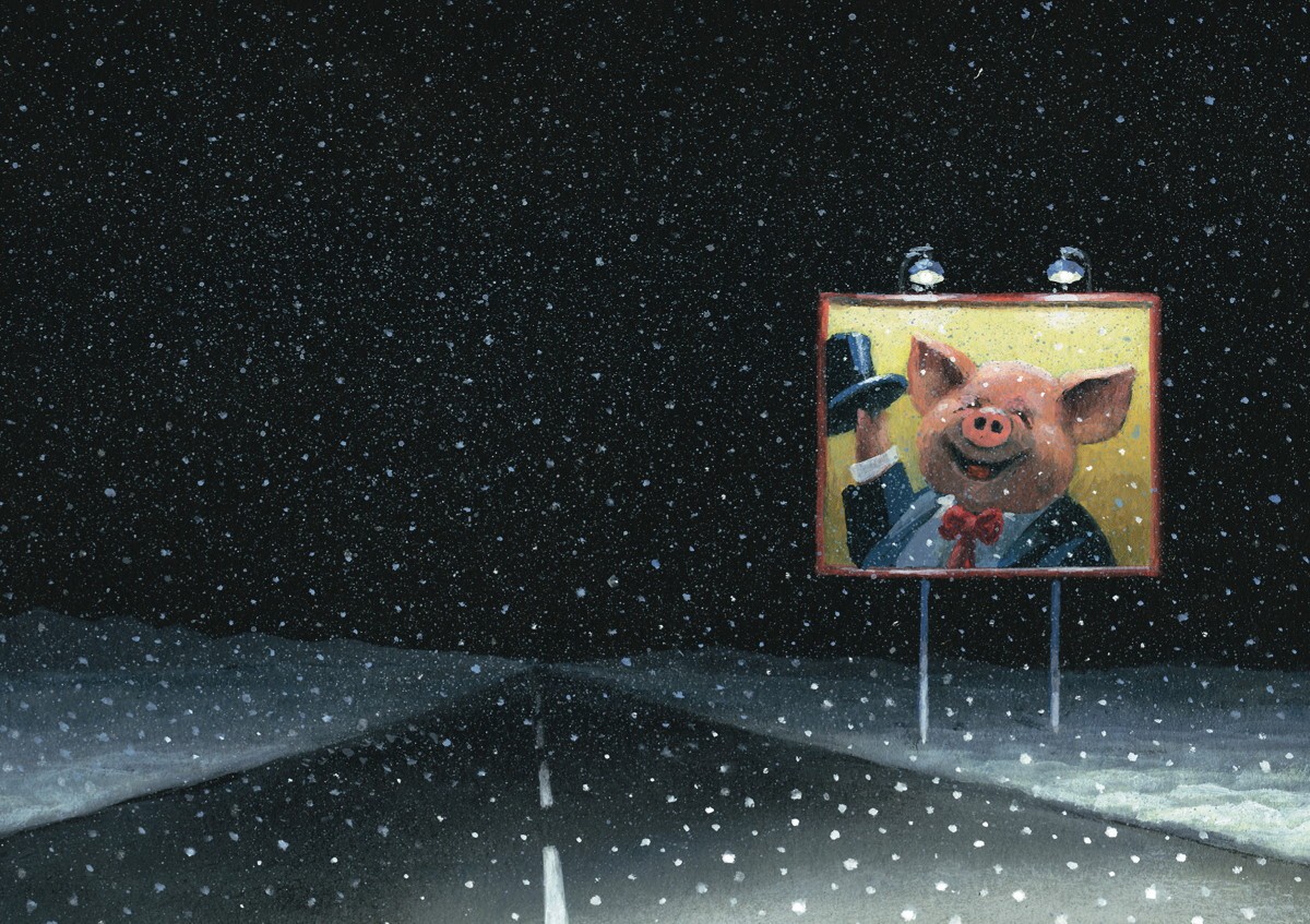 Billboard im Schnee Postkarte A6 von inkognito Gerhard Glück