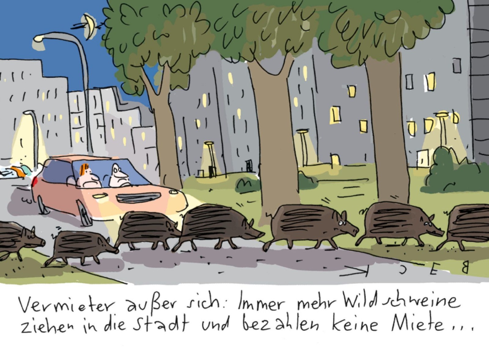 Postkarte A6 inkognito Beck Wildschweine