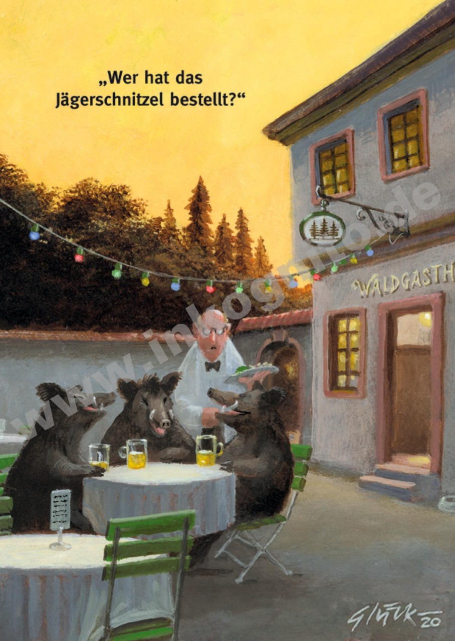 Postkarte A6 von inkognito Jägerschnitzel Gerhard Glück