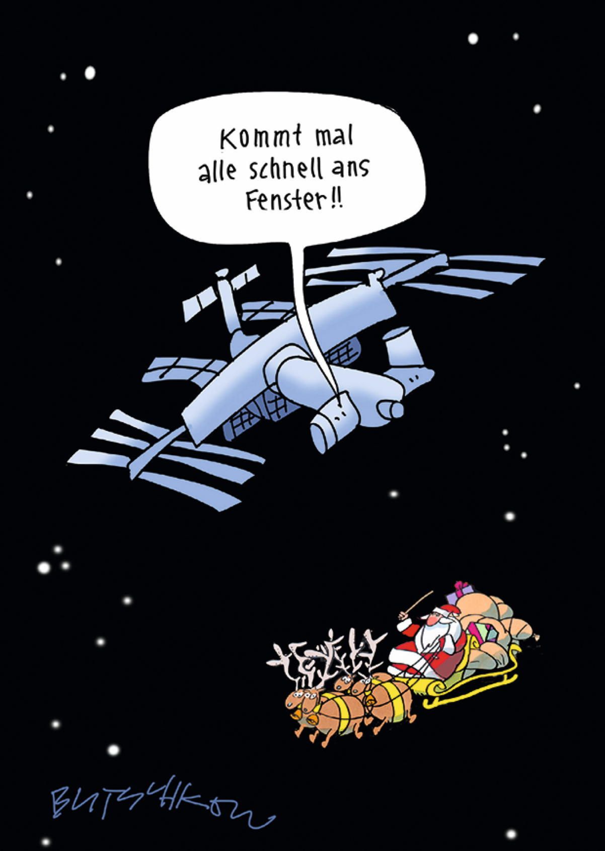 Postkarte A6 von inkognito Weltraum-Weihnachtsmann Butschkow