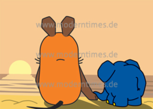 Postkarte A6 modern times Die Maus Sonnenuntergang Maus mit Elefant