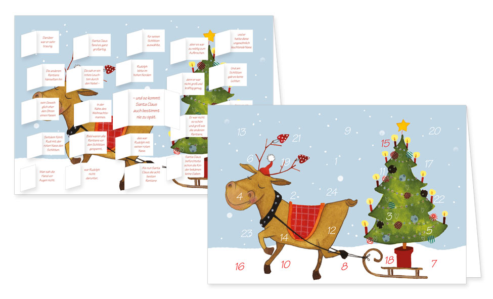 Adventskalenderkarte mit Umschlag und 24 Türchen von Rannenberg & Friends Weihnachten Das Rentier