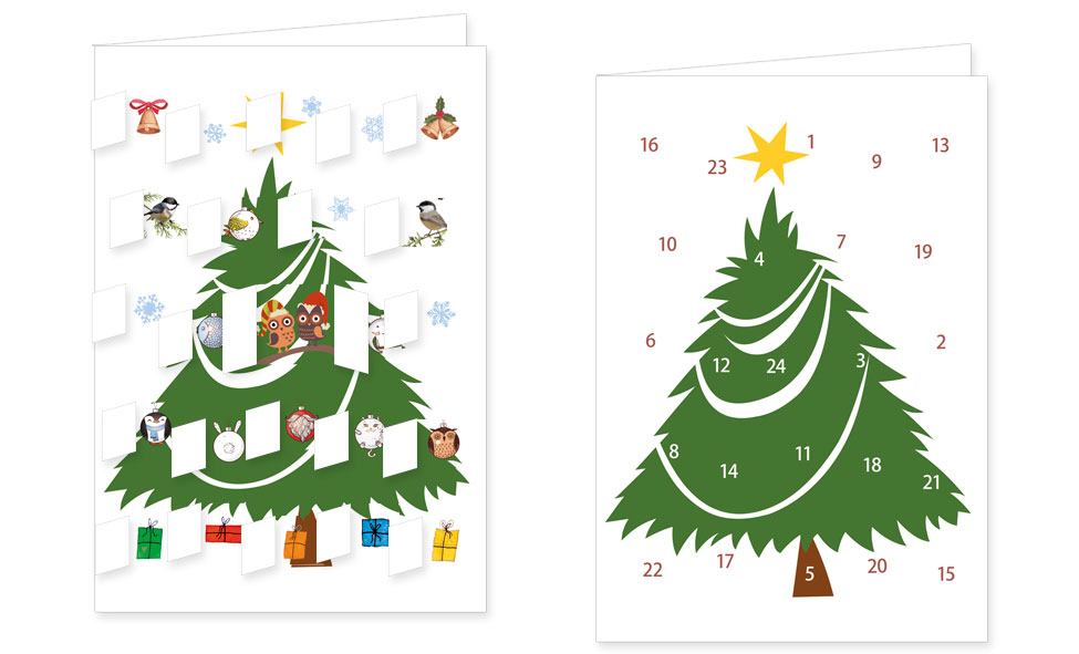 Adventskalenderkarte mit Umschlag und 24 Türchen von Rannenberg & Friends Weihnachten Tannenbaum