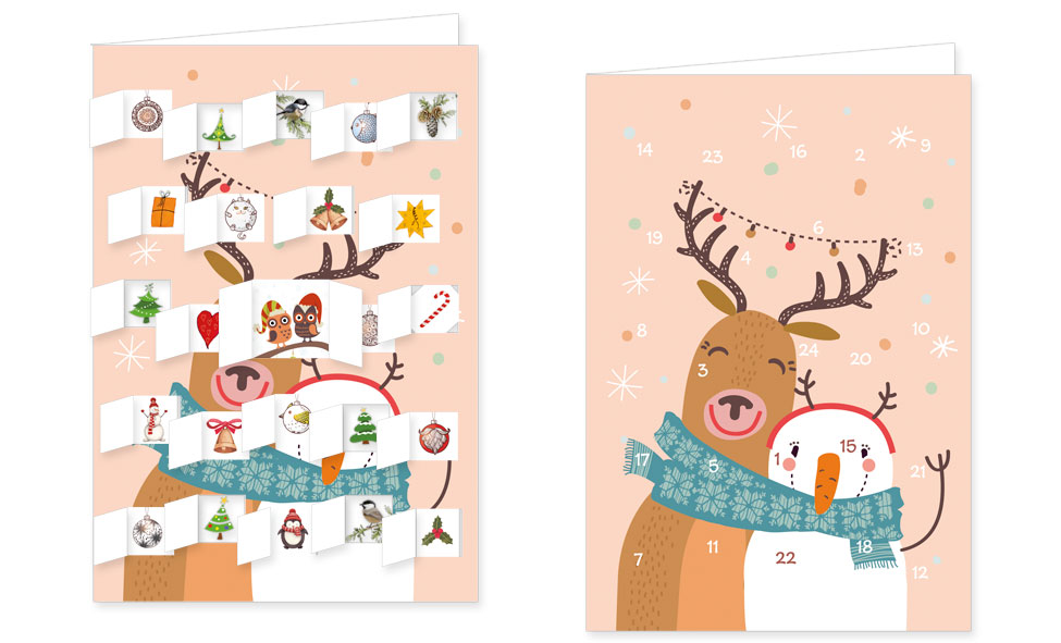 Adventskalenderkarte mit Umschlag und 24 Türchen von Rannenberg & Friends Weihnachten Hallo
