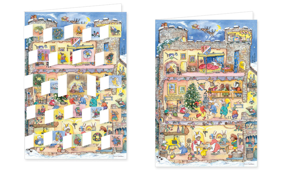 Adventskalenderkarte mit Umschlag und 24 Türchen von Rannenberg & Friends Weihnachten Hasen