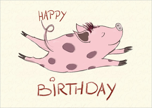Postkarte Happy Birthday Schweinchen