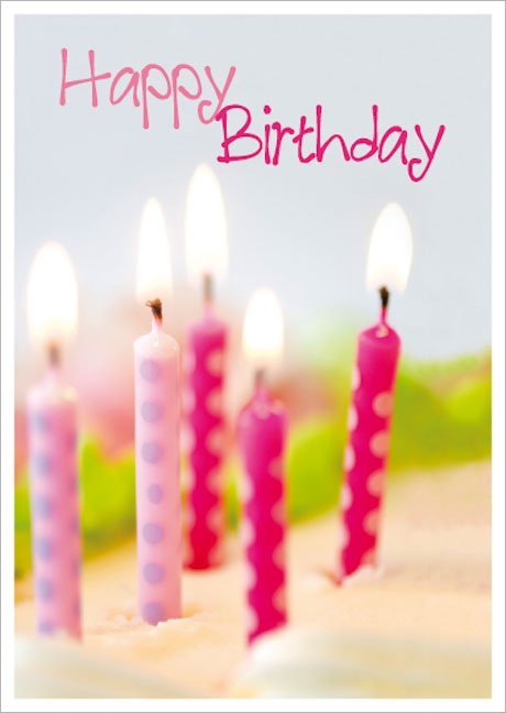 Postkarte Happy Birthday mit rosa Kerze