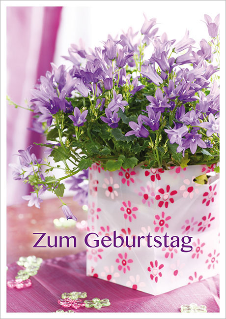 Postkarte Zum Geburtstag mit Glockenblumen