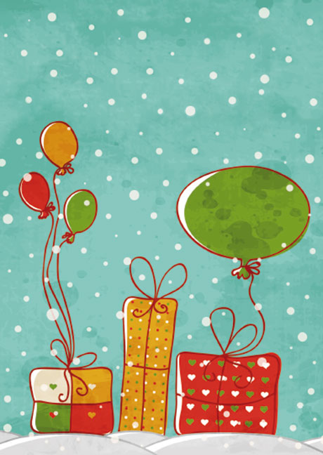 Postkarte Geschenke und Luftballons