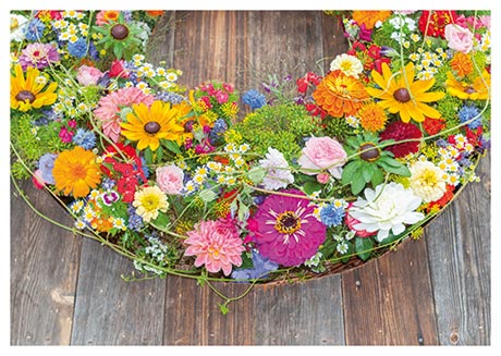 Postkarte Kranz mit Sommerblumen