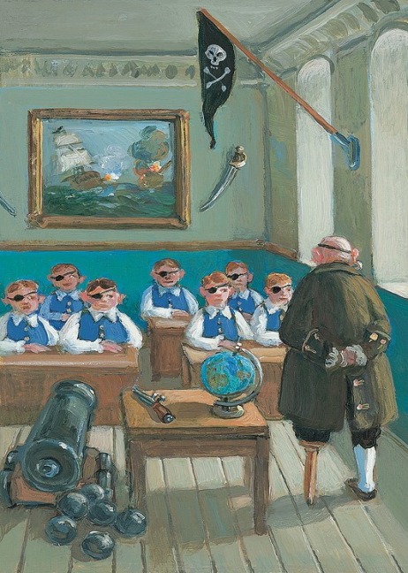 Postkarte A6 von inkognito Piratenschule Michael Sowa aus Wumbaba kehrt zurück Verlag Antje