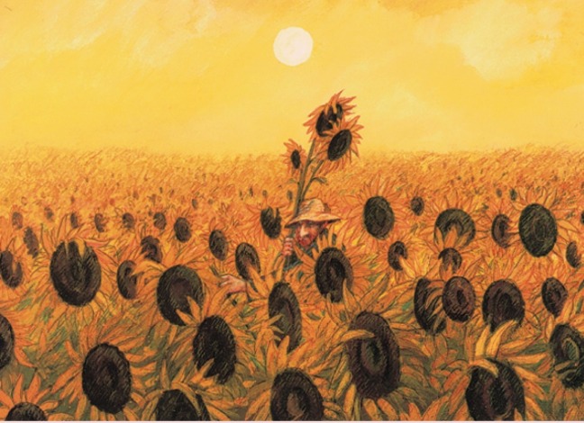Postkarte A6 von inkognito Vincent klaut mal wieder Sonnenblumen Gerhard Glück - Postkarte A6 10,5