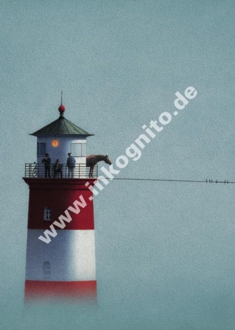 Postkarte A6 von inkognito Quint Buchholz Leuchtturm im Nebel - Postkarte Maße 105 x 148 cm