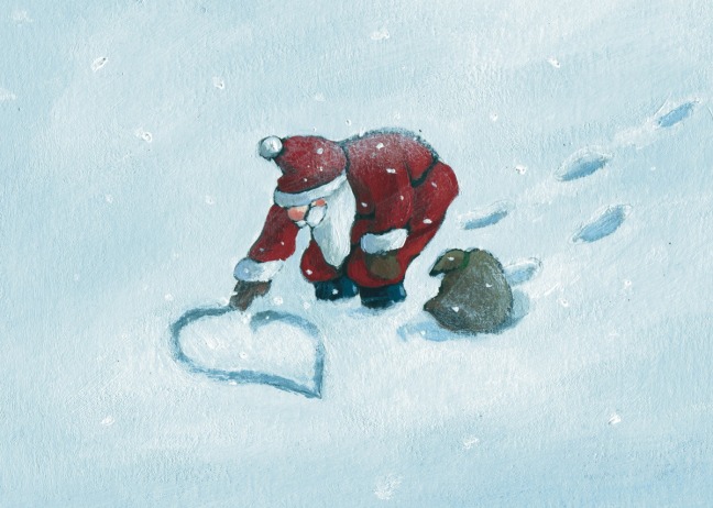 Weihnachtsmann Henrike Wilson Postkarte Herz im Schnee 