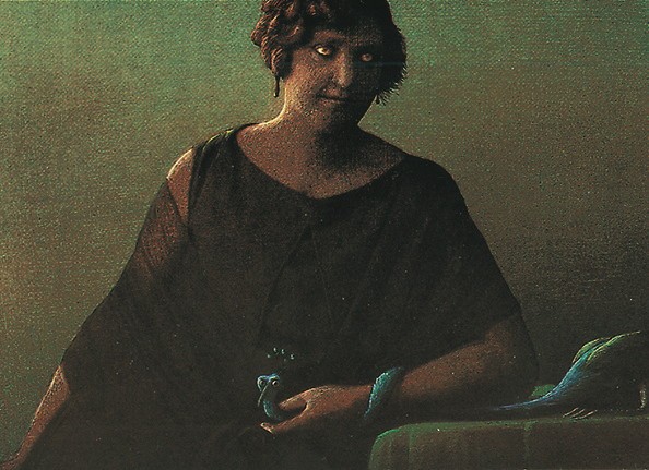 Postkarte A6 von inkognito Pfau mit Frau Michael Sowa - Postkarte A6 10,5 x 14,8 cm