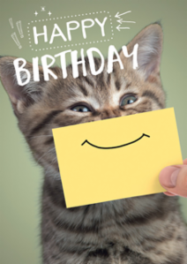 Postkarte A6 von modern times Happy Birthday ...Katze lächeln - Postkarte A6 10,5 x 14,8 cm