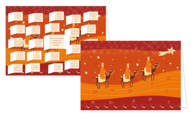 Adventskalenderkarte mit Umschlag und 24 Türchen von Rannenberg & Friends Weihnachten Die drei