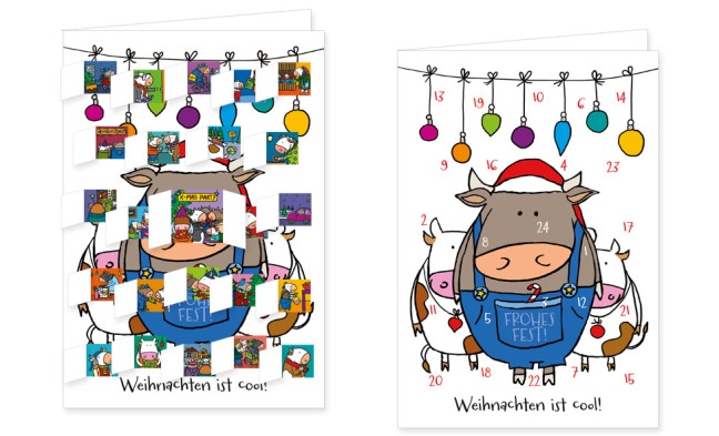 Adventskalenderkarte mit Umschlag und 24 Türchen von Rannenberg & Friends Weihnachten Coole Kühe -