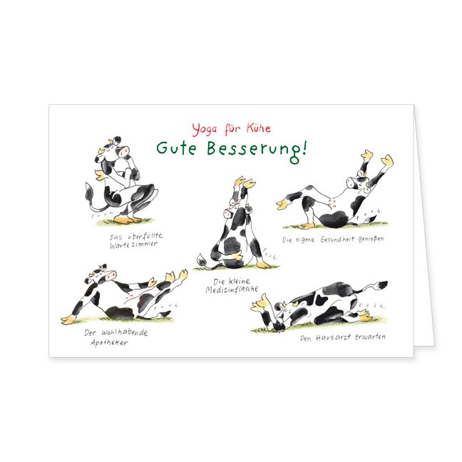 Doppelkarte Yoga für Kühe - Gute Besserung- Rannenberg & Friends - Doppelkarte Klappkarte mit