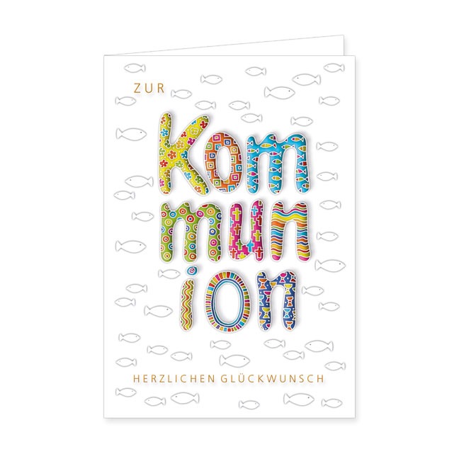 Doppelkarten Zur Kommunion bunte Glückwünsche- Rannenberg &amp; Friends - Doppelkarte Klappkarte mit