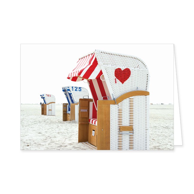 Doppelkarten Strandkorb mit rotem Herz- Rannenberg &amp; Friends - Doppelkarte Klappkarte mit Umschlag