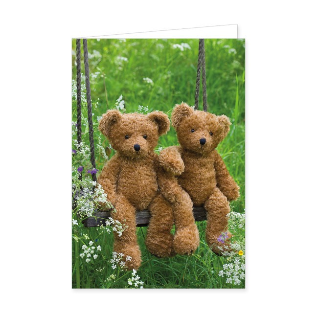 Doppelkarte Zwei Teddybären auf der Schaukel- Rannenberg & Friends - Doppelkarte Klappkarte mit