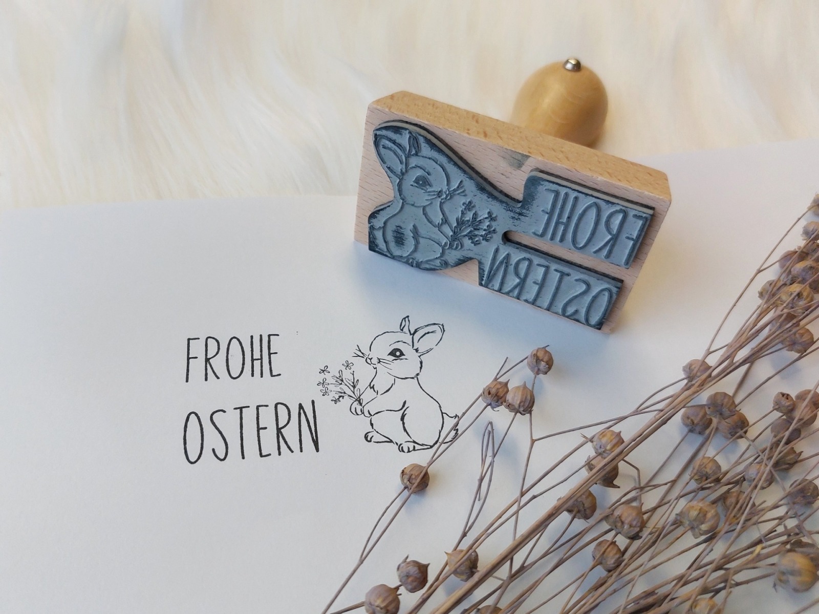 Frohe Ostern mit Hasenmotiv - Stempel - 70 x 40 mm 3