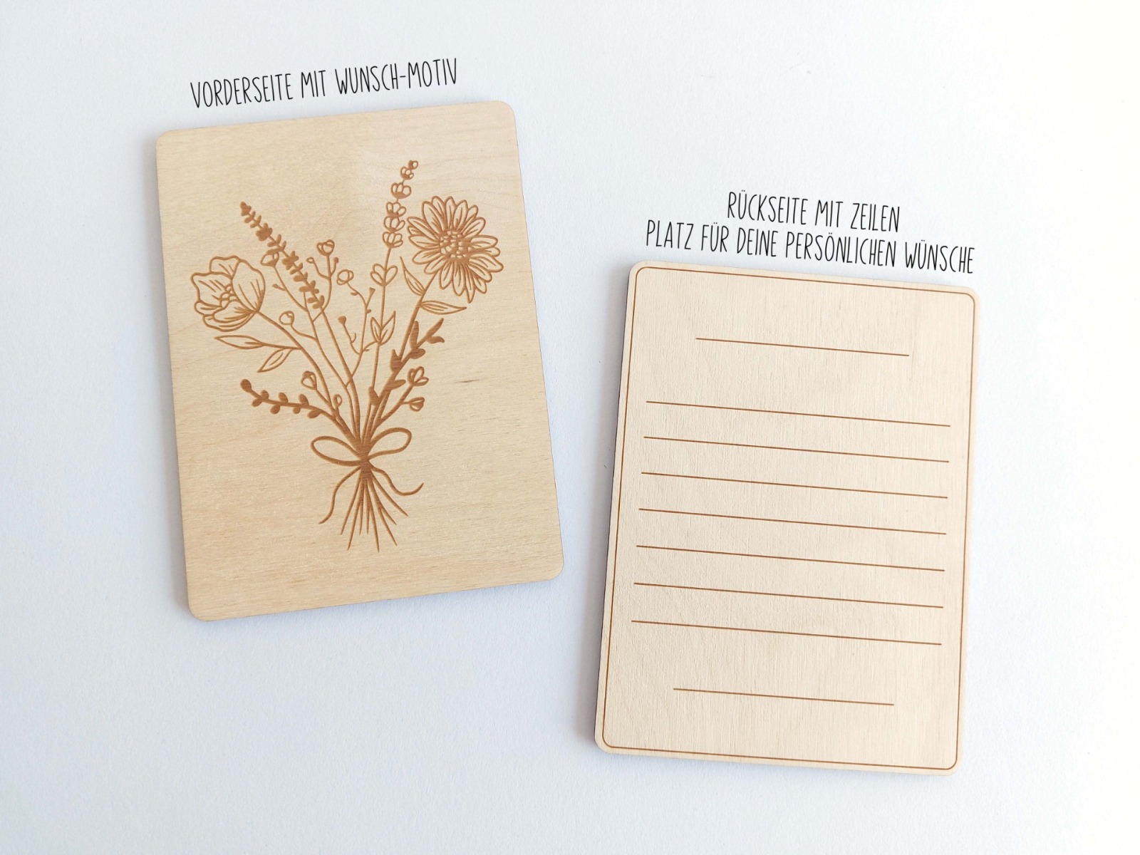 Holzkarte mit Blumen Motiv - Danke Blumen - Holz Postkarten Format - Grußkarten aus Holz Erinnerungskarte Muttertag Besondere Karte 4