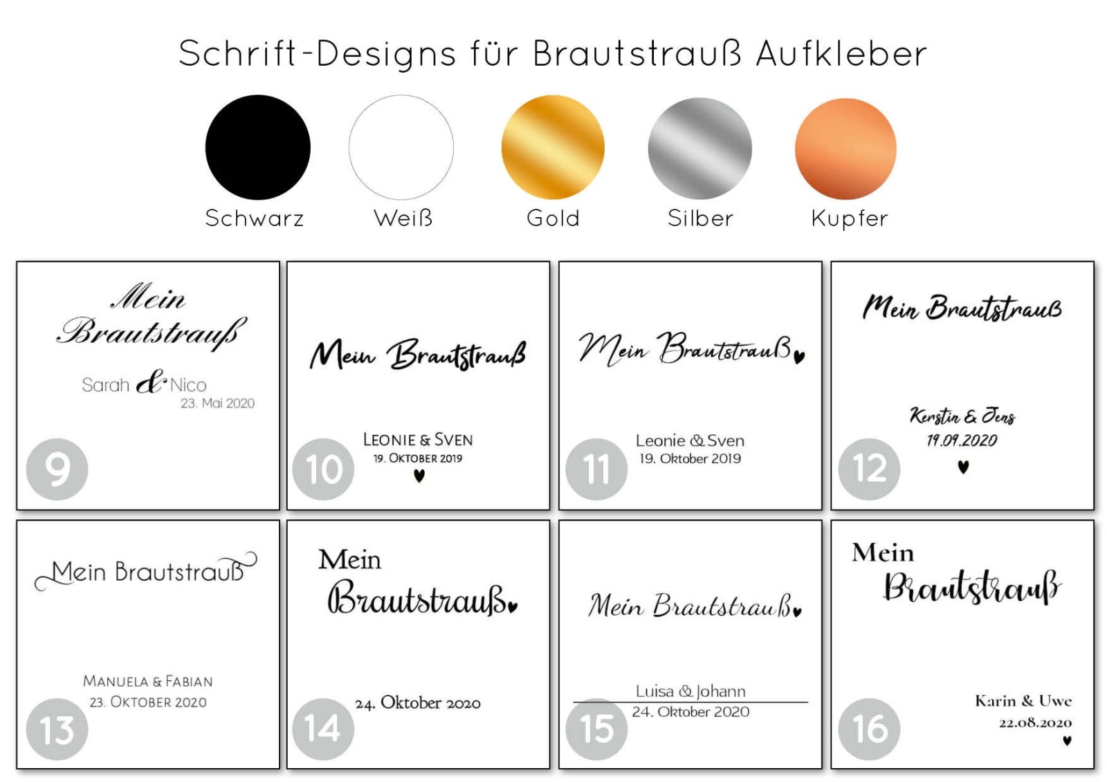 Bilderrahmen Weiß - Brautstrauß mit Schriftzug Designs 9-16 9