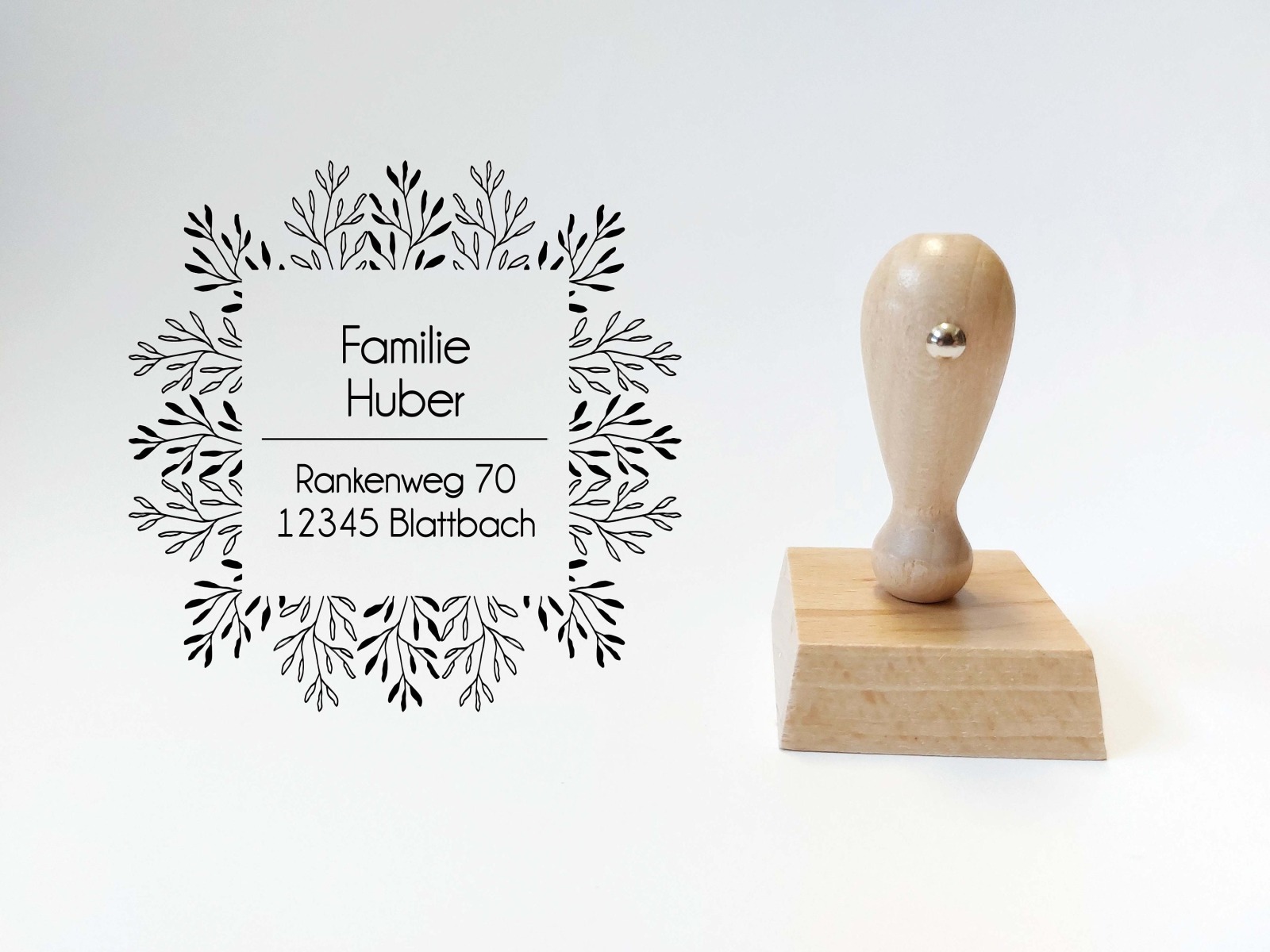 Adressstempel - Finkenberger | Blätterrahmen personalisierter Familienstempel | Holzstempel mit