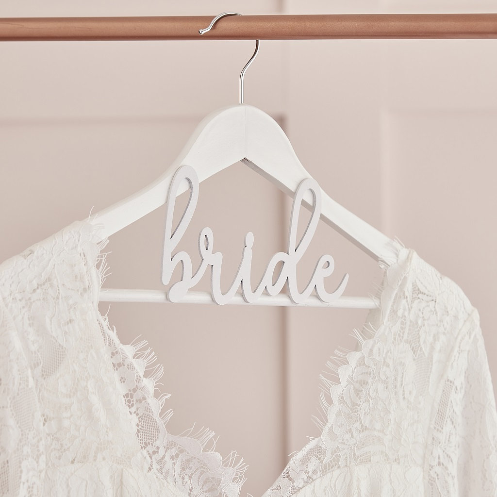 Kleiderbügel 3D Bride | Weißer Kleiderbügel Schriftzug