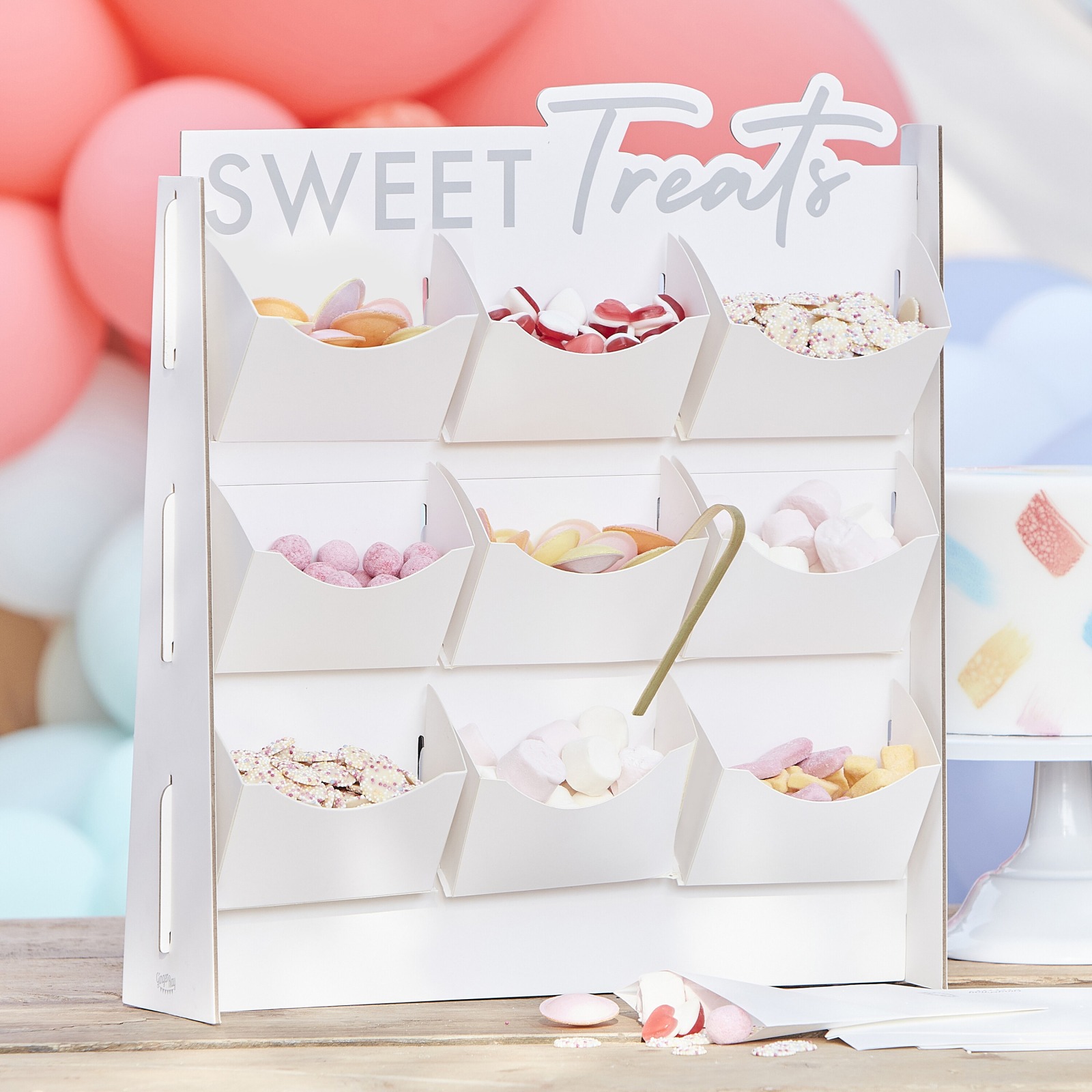 Süßigkeiten Ständer - Candy Bar | Aufsteller mit 9 Fächern mit Zange zum selbst befüllen