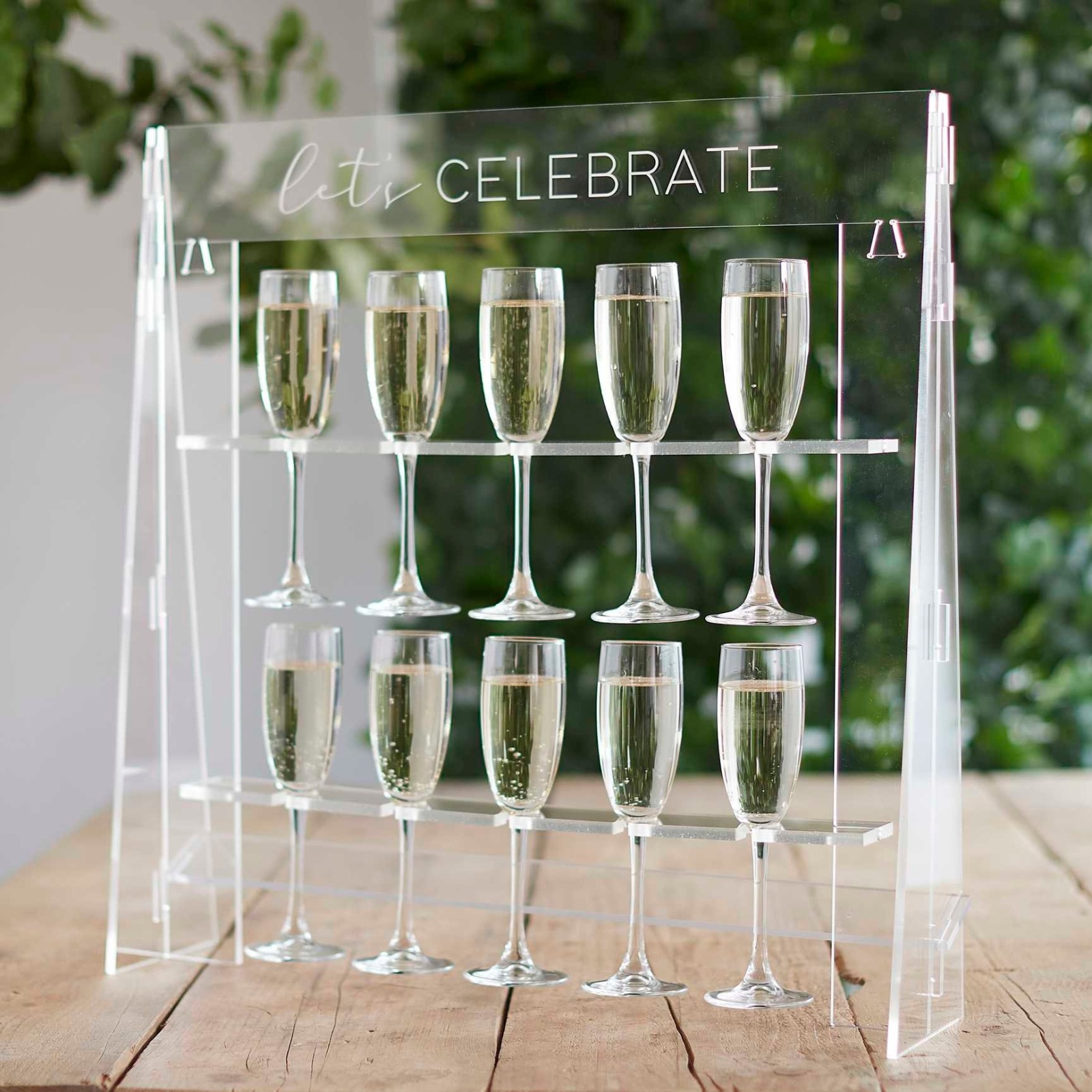 Acryl Sektglas Aufsteller Lets Celebrate Sekt Glashalter im Acryl-Look für 10 Gläser Sektempfang