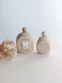 Personalisierte Milchzahndose mit Name und 3D-Zahn | Holzdose für Milchzähne mit Schraubverschluss